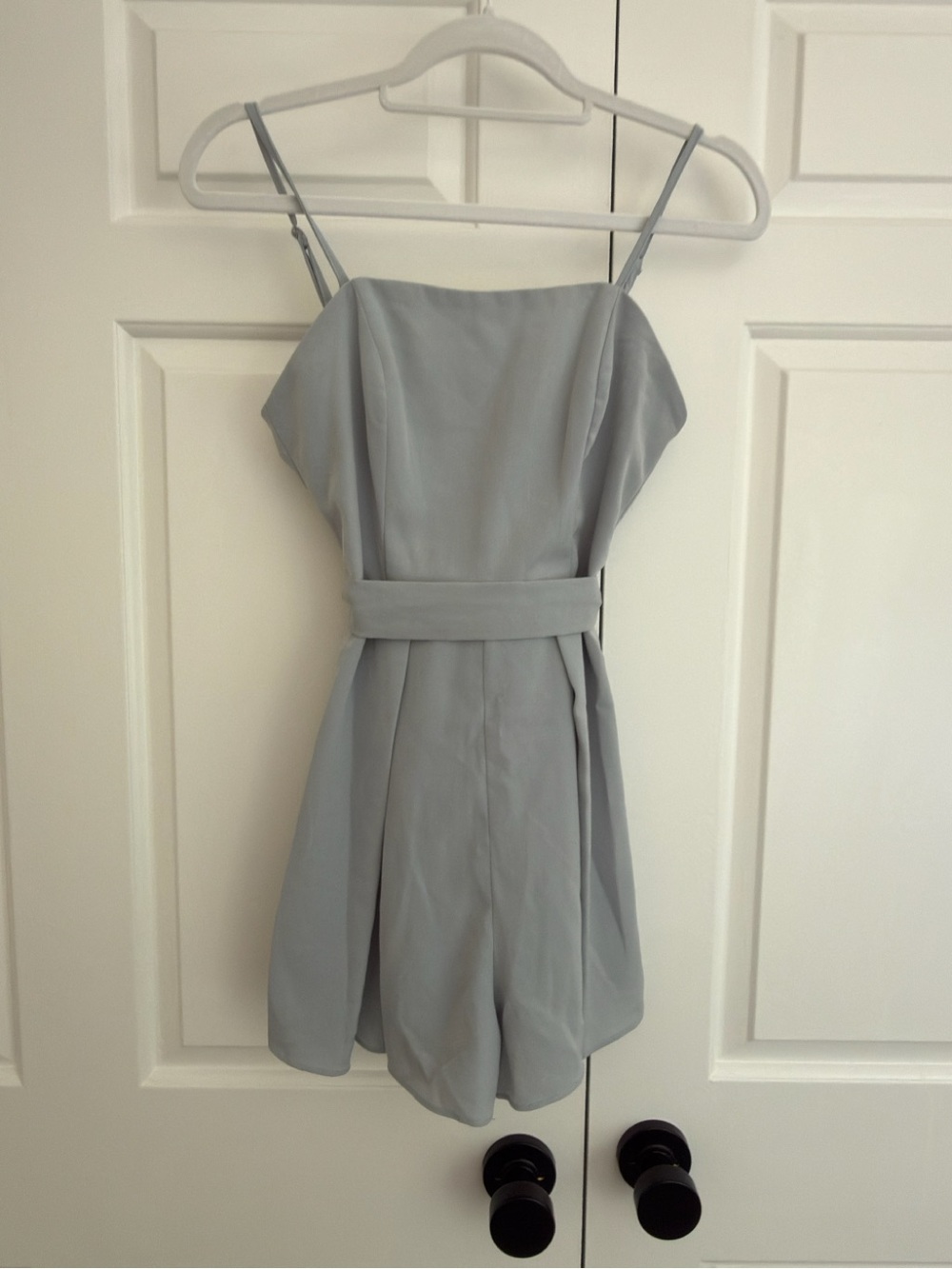 Showpo Light Gray Spaghetti Strap Romper with Waist Sash